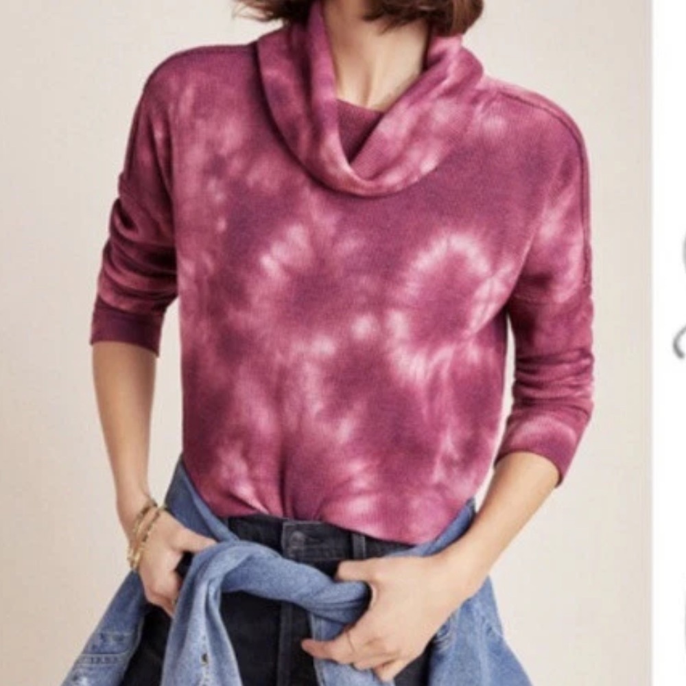 Anthropologie Maeve Ainsley Tie Dye Waffle Knit Thermal Top Pink Small